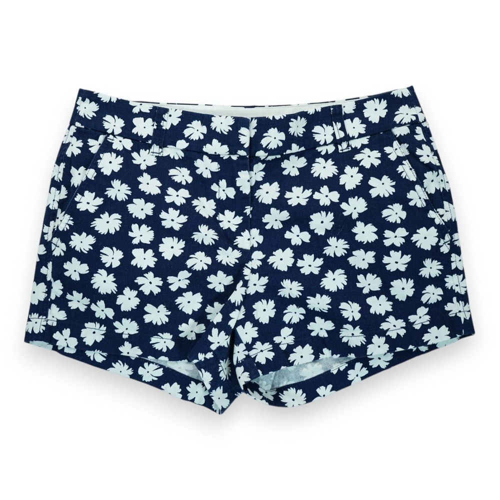 J. Crew Classic Chino Shorts Women's Blue‎ White Floral Cotton Pockets Size 4